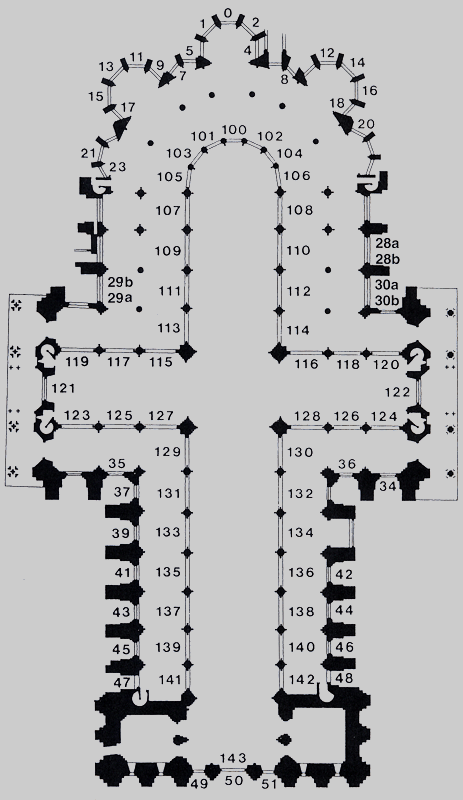 Chartres Cathedral - annotated plan of the medieval windows